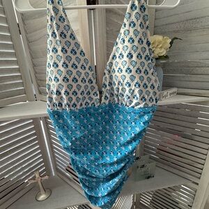 J. Crew One Piece Swimsuit in Blue and White Floral